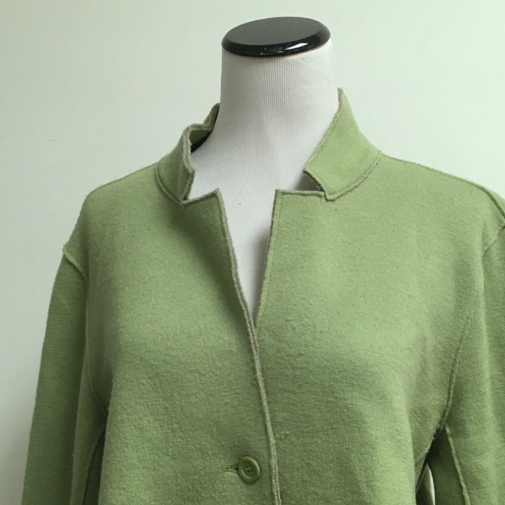 Eileen Fisher green double faced merino wool blazer sweater jacket L